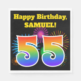 Serviette En Papier Fun Fireworks + Rainbow Motif "55" Anniversaire #