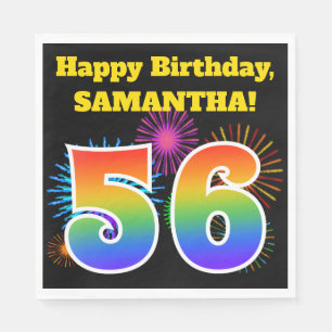 Serviette En Papier Fun Fireworks + Rainbow Motif "56" Anniversaire #