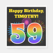 Serviette En Papier Fun Fireworks + Rainbow Motif "59" Anniversaire # (Devant)