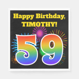 Serviette En Papier Fun Fireworks + Rainbow Motif "59" Anniversaire #
