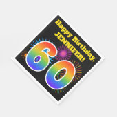 Serviette En Papier Fun Fireworks + Rainbow Motif "60" Anniversaire # (Coin)