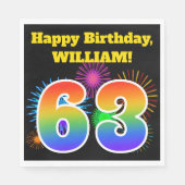 Serviette En Papier Fun Fireworks + Rainbow Motif "63" Anniversaire # (Devant)