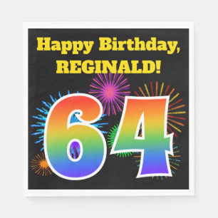Serviette En Papier Fun Fireworks + Rainbow Motif "64" Anniversaire #