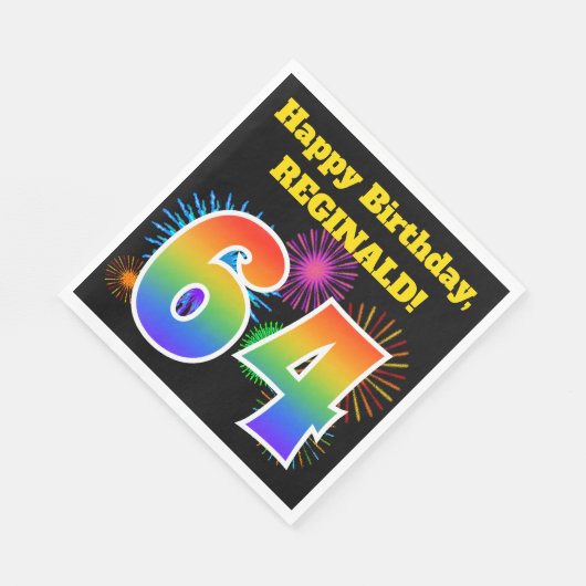 Serviette En Papier Fun Fireworks + Rainbow Motif "64" Anniversaire # (Coin)
