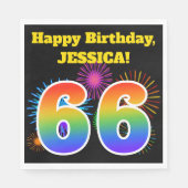 Serviette En Papier Fun Fireworks + Rainbow Motif "66" Anniversaire # (Devant)