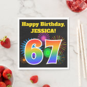 Serviette En Papier Fun Fireworks + Rainbow Motif "67" Anniversaire # (En situation)