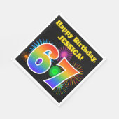 Serviette En Papier Fun Fireworks + Rainbow Motif "67" Anniversaire # (Coin)