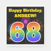 Serviette En Papier Fun Fireworks + Rainbow Motif "68" Anniversaire # (Devant)