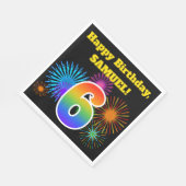 Serviette En Papier Fun Fireworks + Rainbow Motif "6" Anniversaire # (Coin)