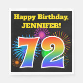Serviette En Papier Fun Fireworks + Rainbow Motif "72" Anniversaire # (Devant)
