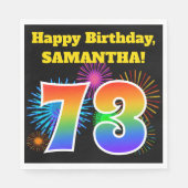 Serviette En Papier Fun Fireworks + Rainbow Motif "73" Anniversaire # (Devant)