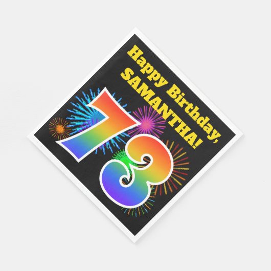 Serviette En Papier Fun Fireworks + Rainbow Motif "73" Anniversaire # (Coin)