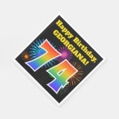 Serviette En Papier Fun Fireworks + Rainbow Motif "74" Anniversaire # (Coin)