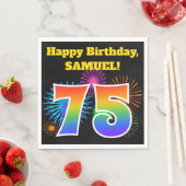 Serviette En Papier Fun Fireworks + Rainbow Motif "75" Anniversaire # (En situation)