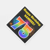 Serviette En Papier Fun Fireworks + Rainbow Motif "75" Anniversaire # (Coin)