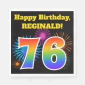 Serviette En Papier Fun Fireworks + Rainbow Motif "76" Anniversaire # (Devant)