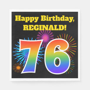 Serviette En Papier Fun Fireworks + Rainbow Motif "76" Anniversaire #