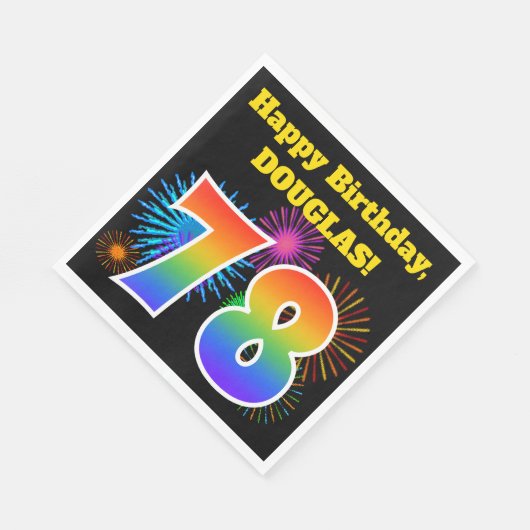 Serviette En Papier Fun Fireworks + Rainbow Motif "78" Anniversaire # (Coin)