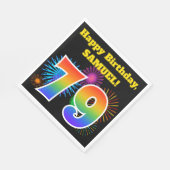 Serviette En Papier Fun Fireworks + Rainbow Motif "79" Anniversaire # (Coin)
