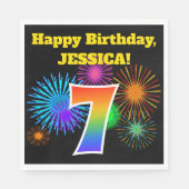 Serviette En Papier Fun Fireworks + Rainbow Motif "7" Anniversaire # (Devant)