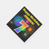 Serviette En Papier Fun Fireworks + Rainbow Motif "7" Anniversaire # (Coin)