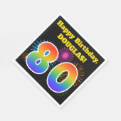 Serviette En Papier Fun Fireworks + Rainbow Motif "80" Anniversaire # (Coin)
