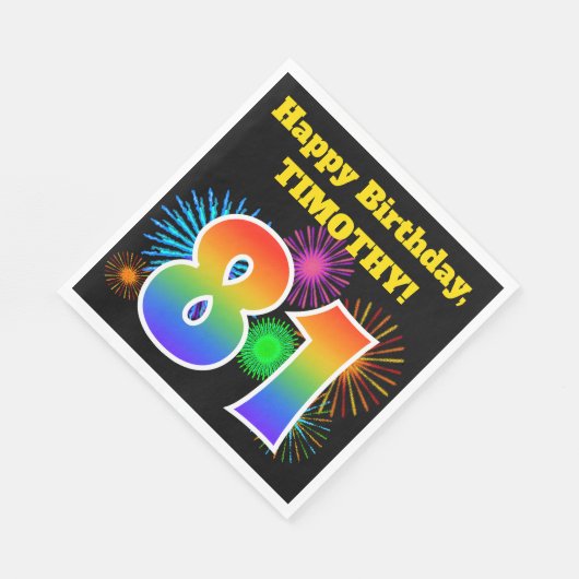 Serviette En Papier Fun Fireworks + Rainbow Motif "81" Anniversaire # (Coin)