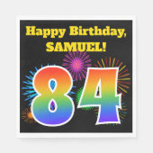 Serviette En Papier Fun Fireworks + Rainbow Motif "84" Anniversaire # (Devant)