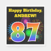 Serviette En Papier Fun Fireworks + Rainbow Motif "87" Anniversaire # (Devant)
