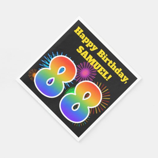 Serviette En Papier Fun Fireworks + Rainbow Motif "88" Anniversaire # (Coin)
