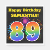 Serviette En Papier Fun Fireworks + Rainbow Motif "89" Anniversaire # (Devant)