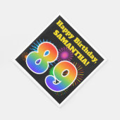Serviette En Papier Fun Fireworks + Rainbow Motif "89" Anniversaire # (Coin)