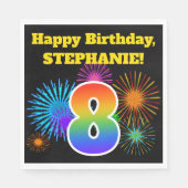 Serviette En Papier Fun Fireworks + Rainbow Motif "8" Anniversaire # (Devant)