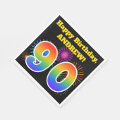 Serviette En Papier Fun Fireworks + Rainbow Motif "90" Anniversaire # (Coin)