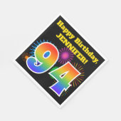 Serviette En Papier Fun Fireworks + Rainbow Motif "94" Anniversaire # (Coin)