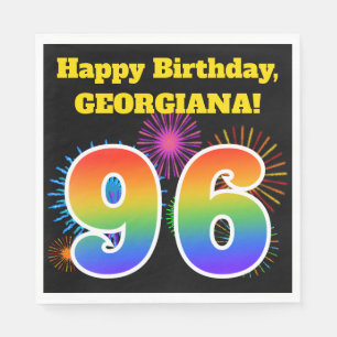 Serviette En Papier Fun Fireworks + Rainbow Motif "96" Anniversaire #