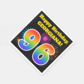 Serviette En Papier Fun Fireworks + Rainbow Motif "96" Anniversaire # (Coin)
