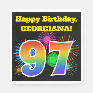 Serviette En Papier Fun Fireworks + Rainbow Motif "97" Anniversaire n