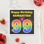 Serviette En Papier Fun Fireworks + Rainbow Motif "99" Anniversaire # (En situation)