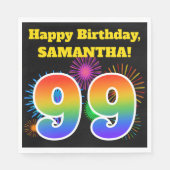 Serviette En Papier Fun Fireworks + Rainbow Motif "99" Anniversaire # (Devant)
