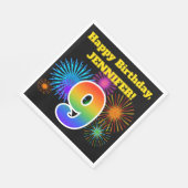 Serviette En Papier Fun Fireworks + Rainbow Motif "9" Anniversaire # (Coin)