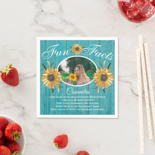 Serviette En Papier Fun Fun Fact Fleur de soleil Turquoise serviettes  (En situation)