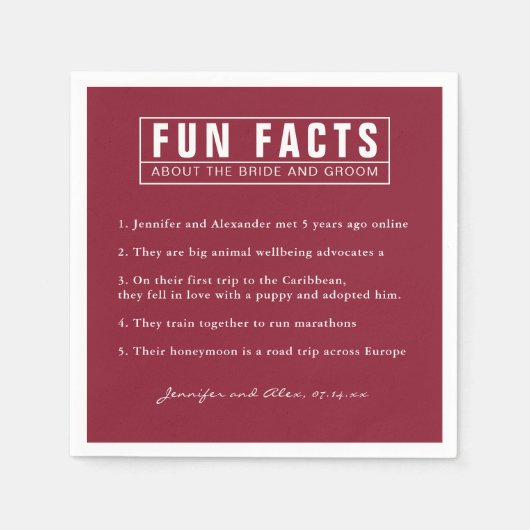 Serviette En Papier Fun Fun Facts Bride et Groom Papier rouge Bourgogn (Devant)