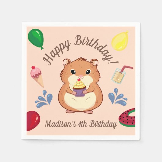 Serviette En Papier Fun Hamster Anniversaire Pool Party (Devant)