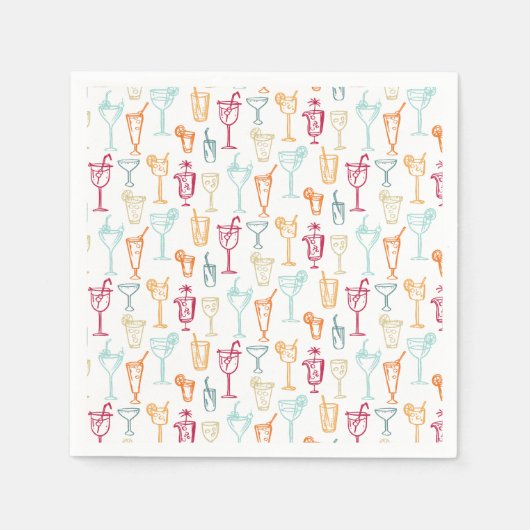 Serviette En Papier Fun Hand Drawn Cocktail Motif de mariage (Devant)