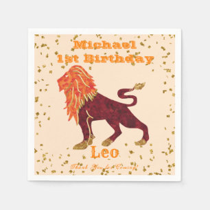 Serviette En Papier Fun Leo Premier Anniversaire & Gold Confetti