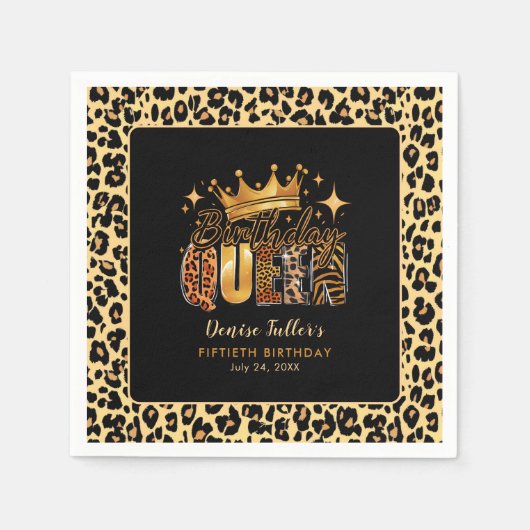 Serviette En Papier Fun Leopard Anniversaire Reine Cinquante Anniversa (Devant)
