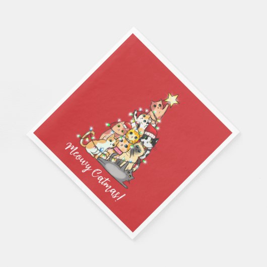 Serviette En Papier Fun Meowa Catmas Chats Noël Arbre Personnalisé (Coin)
