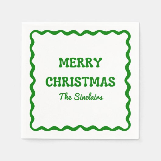 Serviette En Papier Fun Moderne Vague Bordure Verte Noël fête (Devant)