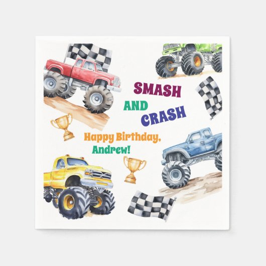 Serviette En Papier Fun Monster Trucks Birthday Party (Devant)